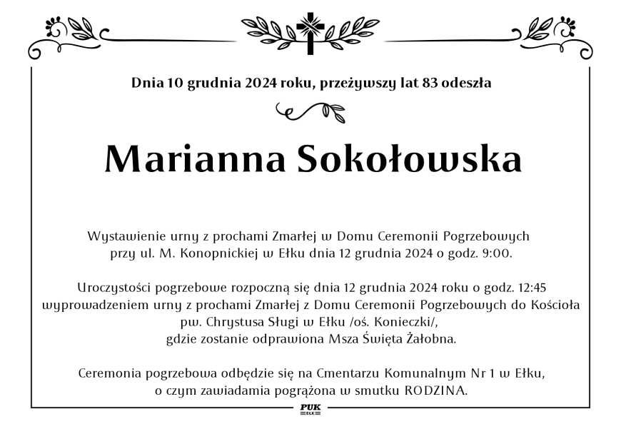 Marianna Sokołowska - nekrolog